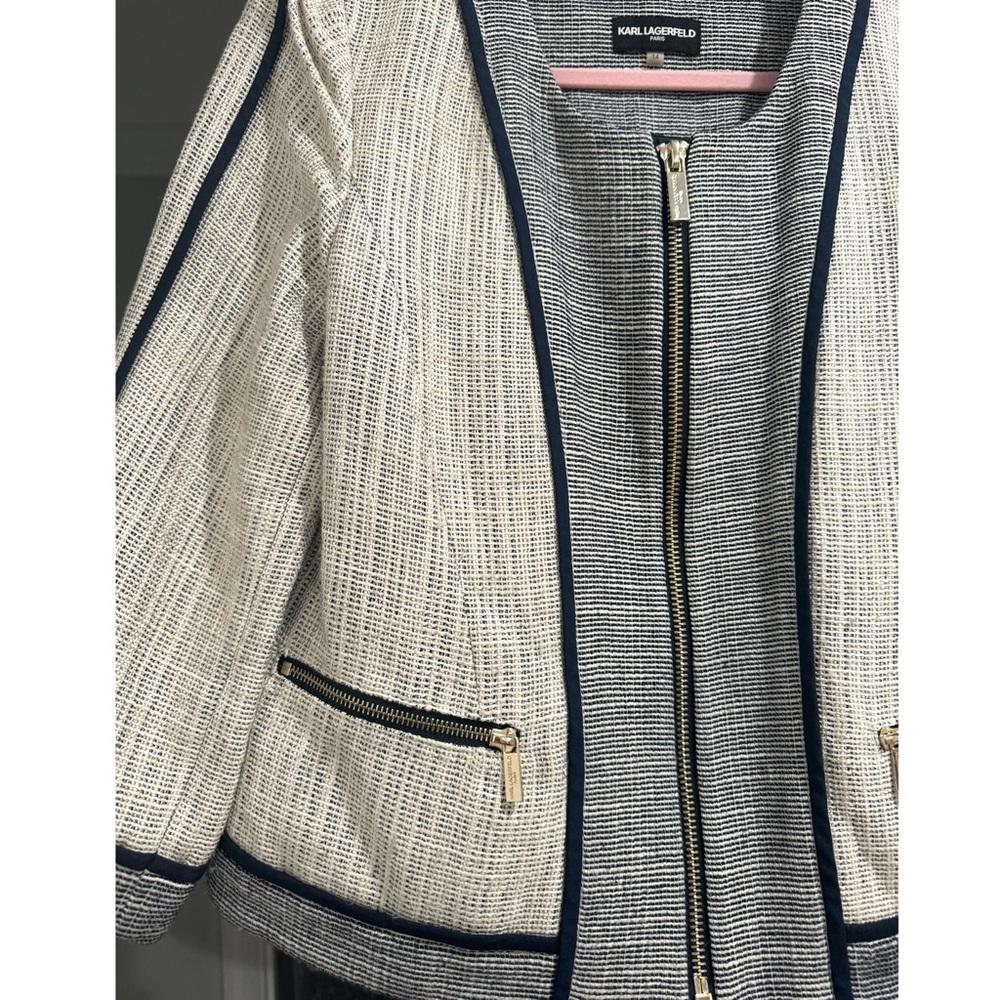 Karl Lagerfeld Cream Tweed Open-Front Jacket with Black Trim - Picture 7 of 15